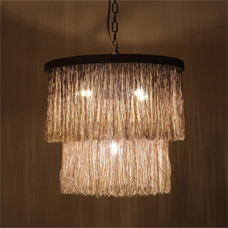 Chanvre à la suspension de café frange la lumière en couches tambour 4 ampoules de style rétro lumière