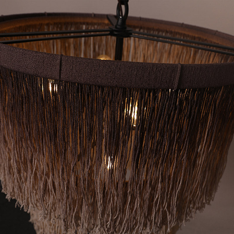 Chanvre à la suspension de café frange la lumière en couches tambour 4 ampoules de style rétro lumière