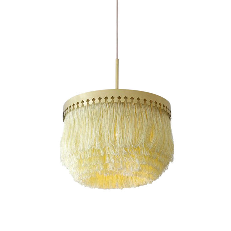 Single Pendant Light Minimalism Round Shade Fringe Suspension Light Fixture in Gold