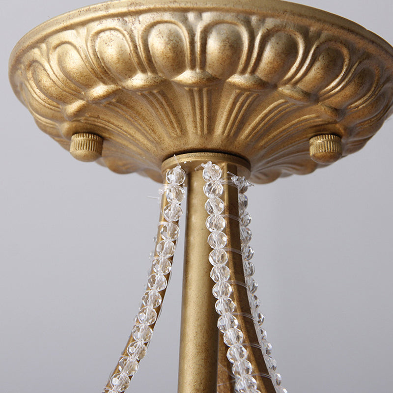 Dome Crystal Bead Semi Flush Vintage 5 Bulbs Living Room Flush Ceiling Light Fixture in Gold