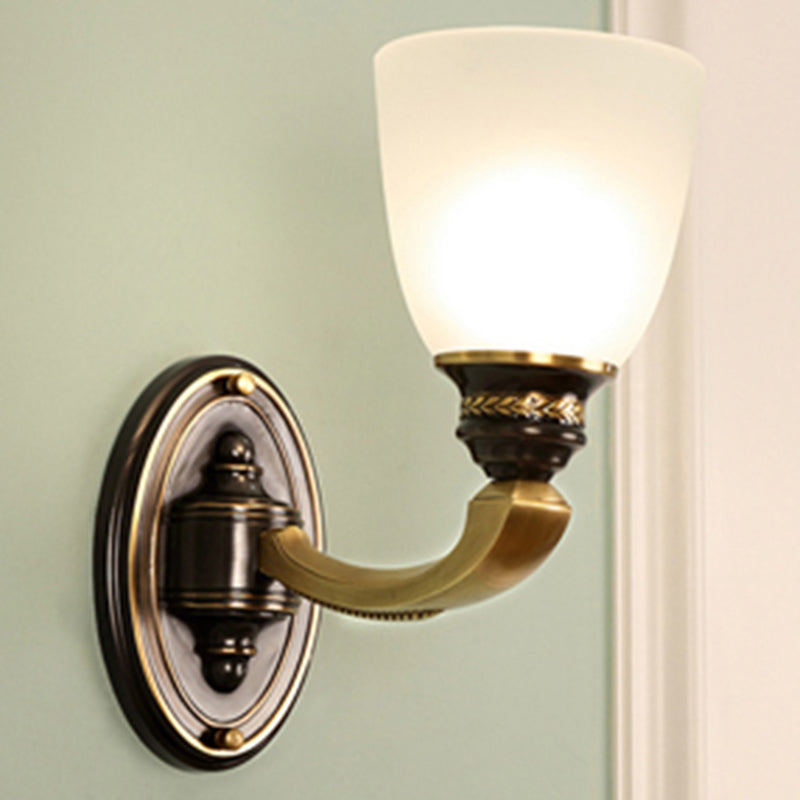 Traditional Bell Shade Wall Mount Light Handblown Glass Wall Light Fixture in Brass