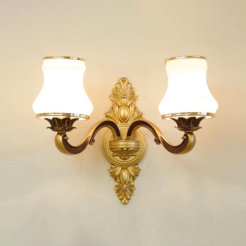 Bloemen Cream Glass Wand Licht Paksel Vintage woonkamer Muur gemonteerde lamp in goud