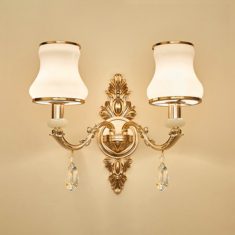 Bloemen Cream Glass Wand Licht Paksel Vintage woonkamer Muur gemonteerde lamp in goud