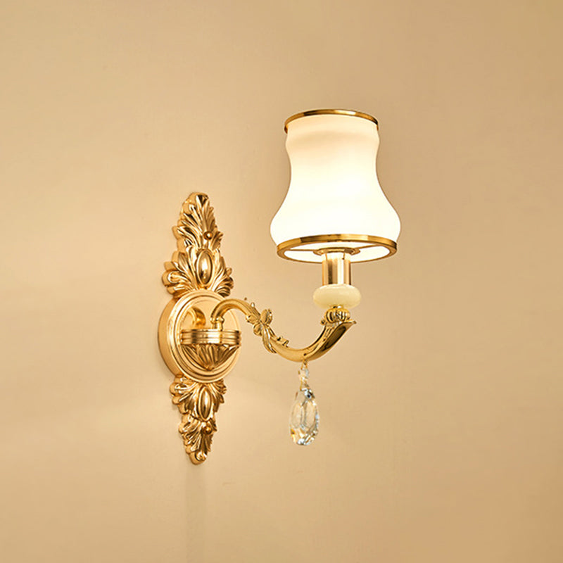 Bloemen Cream Glass Wand Licht Paksel Vintage woonkamer Muur gemonteerde lamp in goud