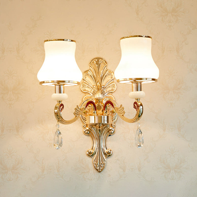 Bloemen Cream Glass Wand Licht Paksel Vintage woonkamer Muur gemonteerde lamp in goud