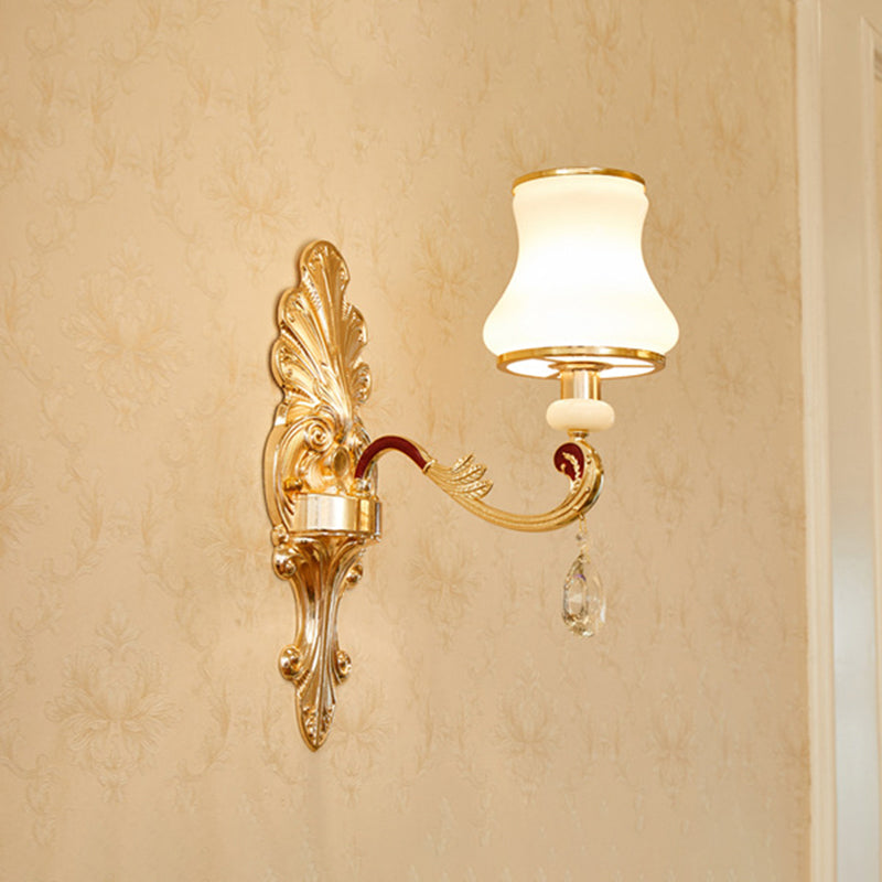 Bloemen Cream Glass Wand Licht Paksel Vintage woonkamer Muur gemonteerde lamp in goud