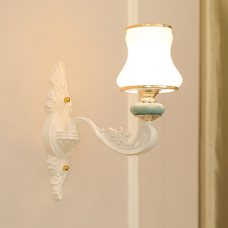 Bloemen Cream Glass Wand Licht Paksel Vintage woonkamer Muur gemonteerde lamp in goud