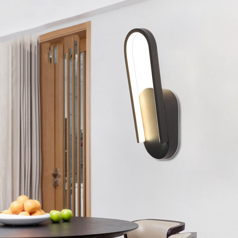 Simple Sconce Light Black/White Semi Oblong LED Wall Sconce with Acrylic Shade, Warm/White Light