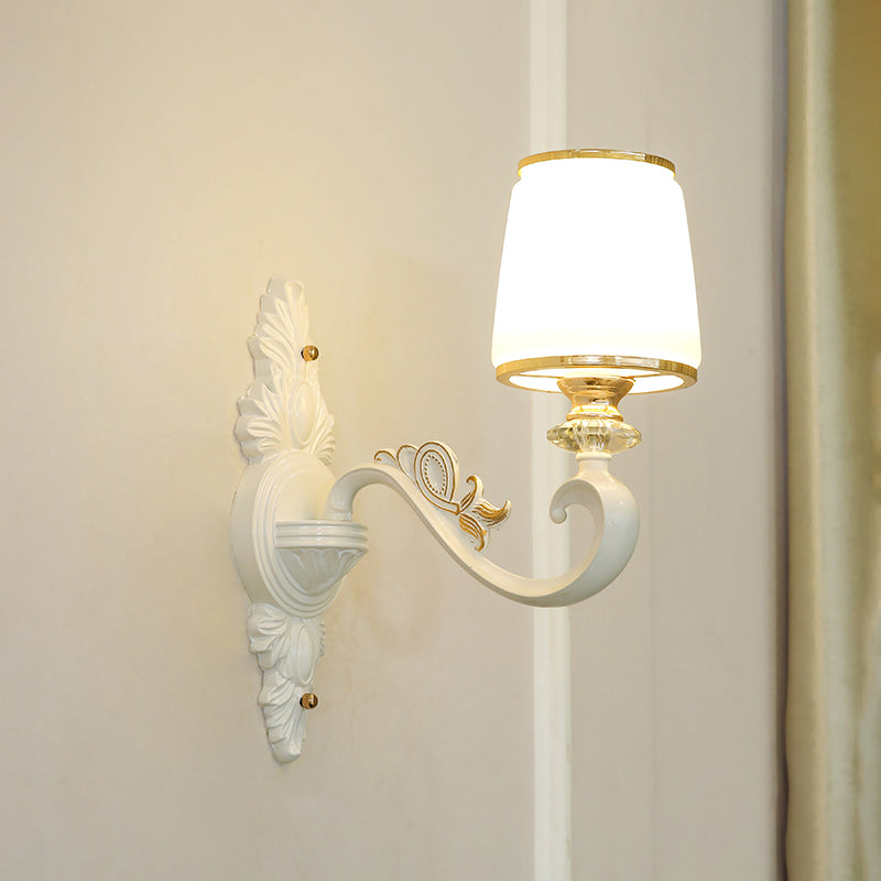 Gold Shaded Wall Lighting Simplicity Opal Glass Corridor Wall Light Fixture with Curved Arm