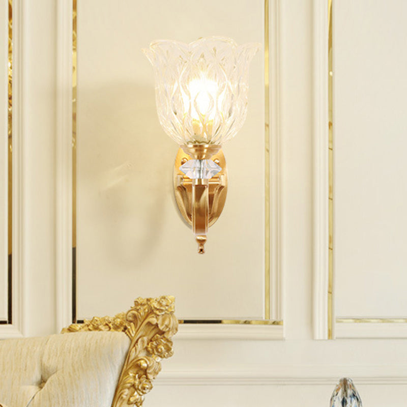 Gold Wall Mount Light Traditional Carved Glass Ruffle Bell Wall Light Fixture for Corridor