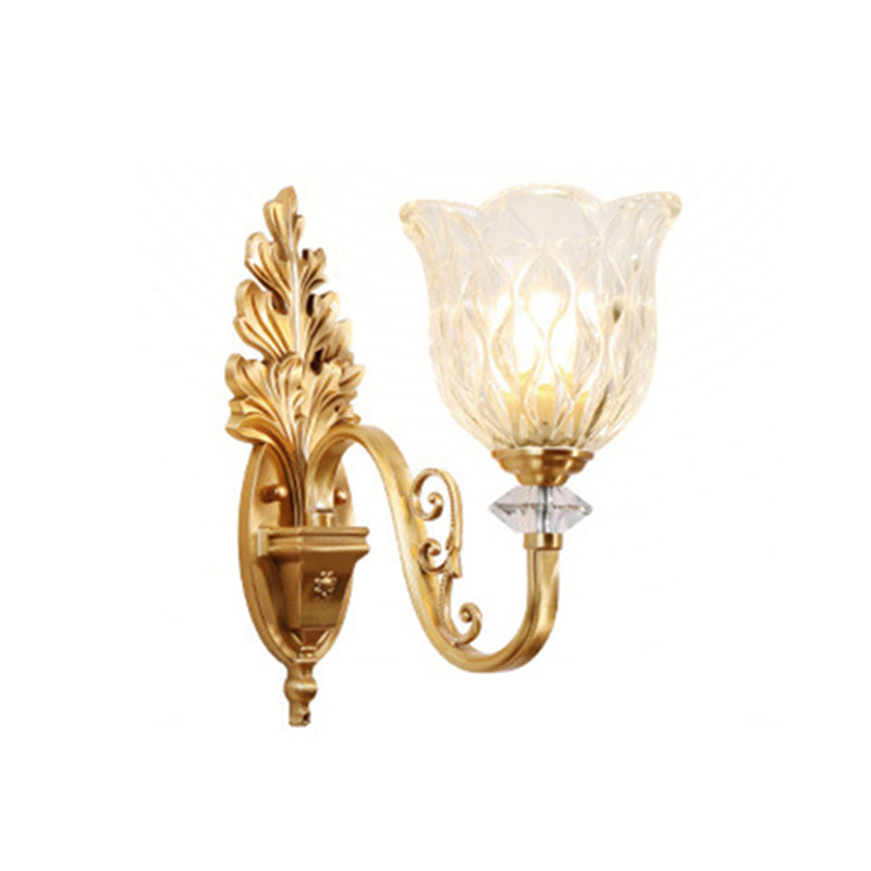 Gold Wall Mount Light Traditional Carved Glass Ruffle Bell Wall Light Fixture for Corridor