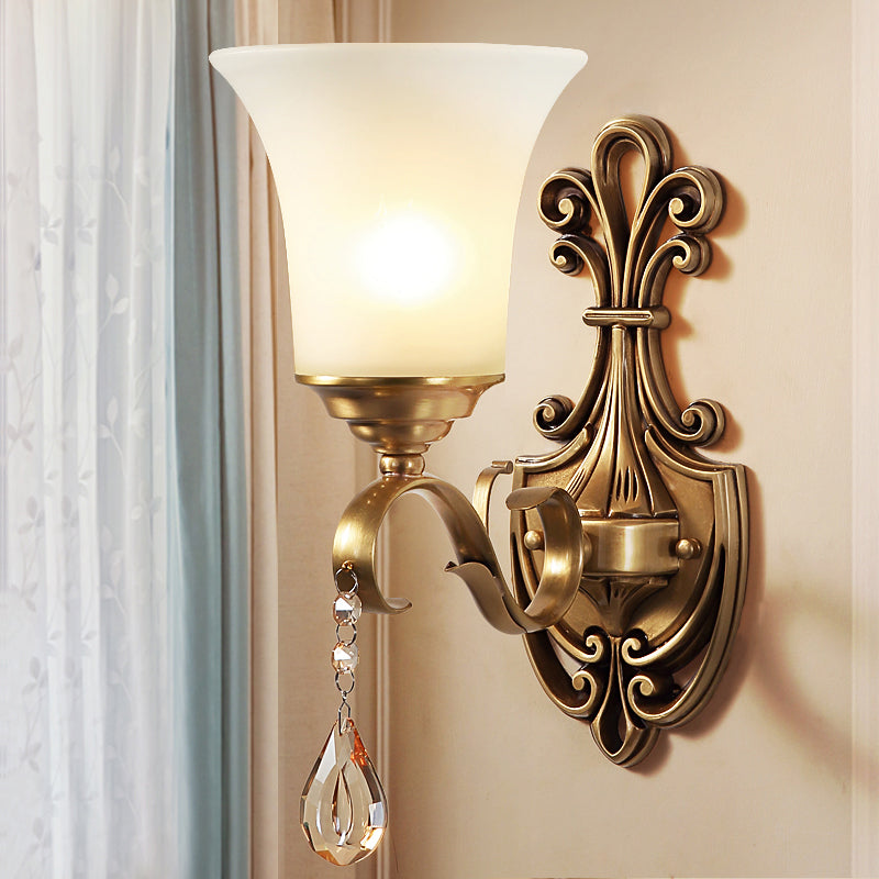 Frosted Glass Gold Wall Light Fixture Tapered Minimalism Wall Mounted Lamp for Corridor