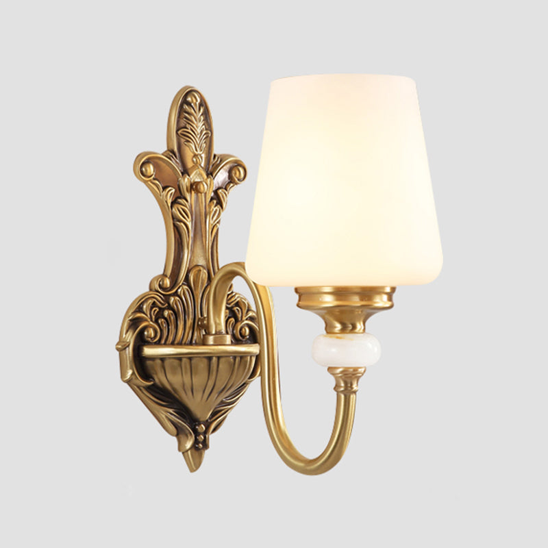 Frosted Glass Gold Wall Light Fixture Tapered Minimalism Wall Mounted Lamp for Corridor