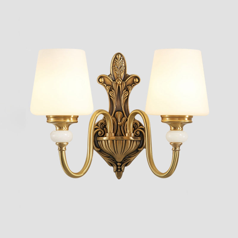 Frosted Glass Gold Wall Light Fixture Tapered Minimalism Wall Mounted Lamp for Corridor