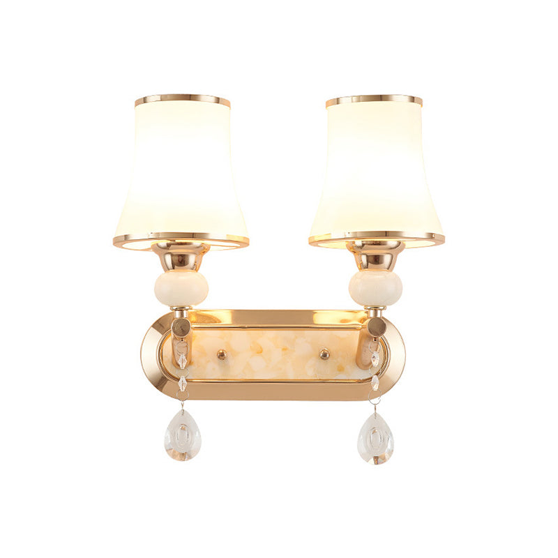 Simplicity Floral Wall Mount Light Opal Glass Wall Light Fixture in Gold for Living Room