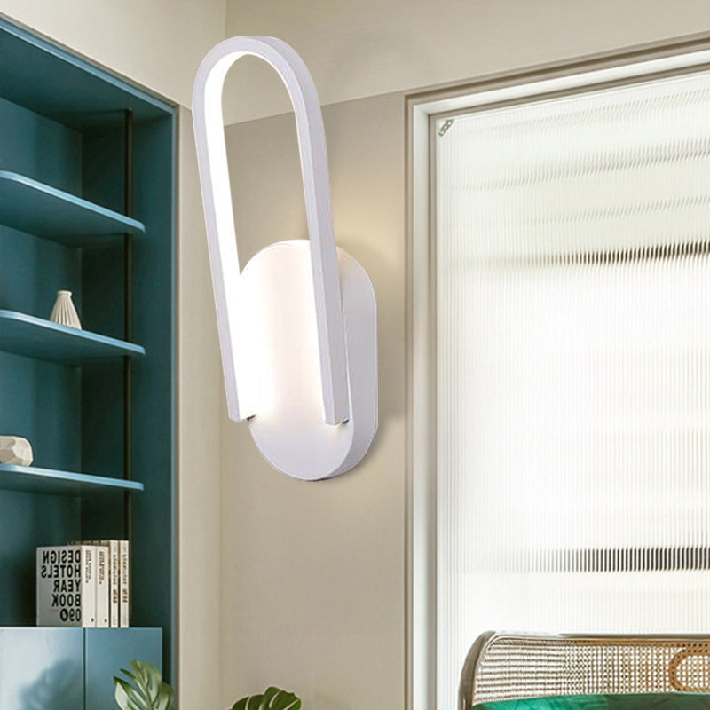 Simple Sconce Light Black/White Semi Oblong LED Wall Sconce with Acrylic Shade, Warm/White Light