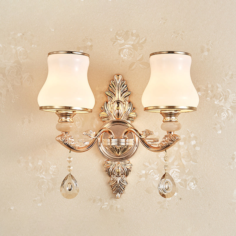 Applique murale dorée simplicité crème verre fleur applique murale avec drapé en cristal