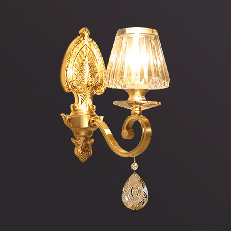 Floral Corridor Wall Mount Light Minimalism Handblown Glass Gold Wall Lighting with Hanging Crystal