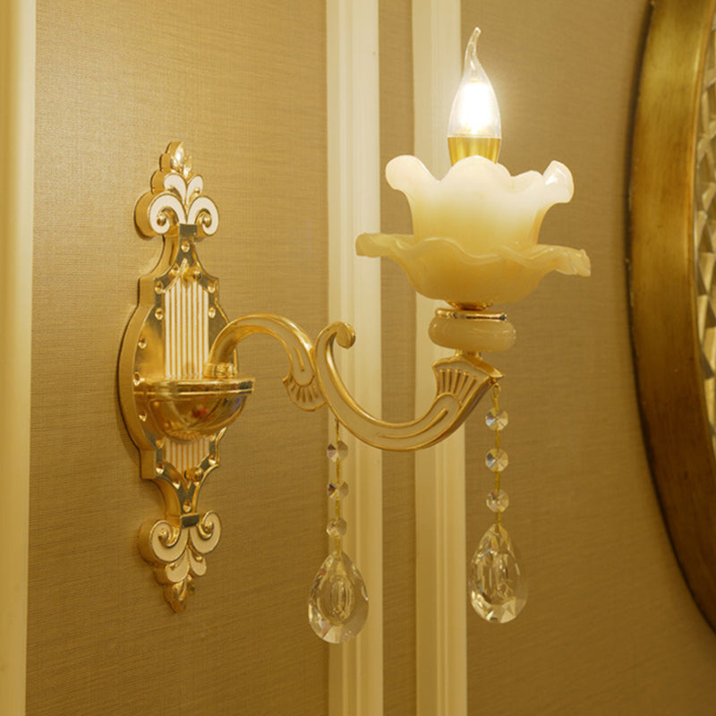 Lámpara de pared de jade jade lámpara de estar retro luz de pared de la sala de estar con acento de cristal en oro