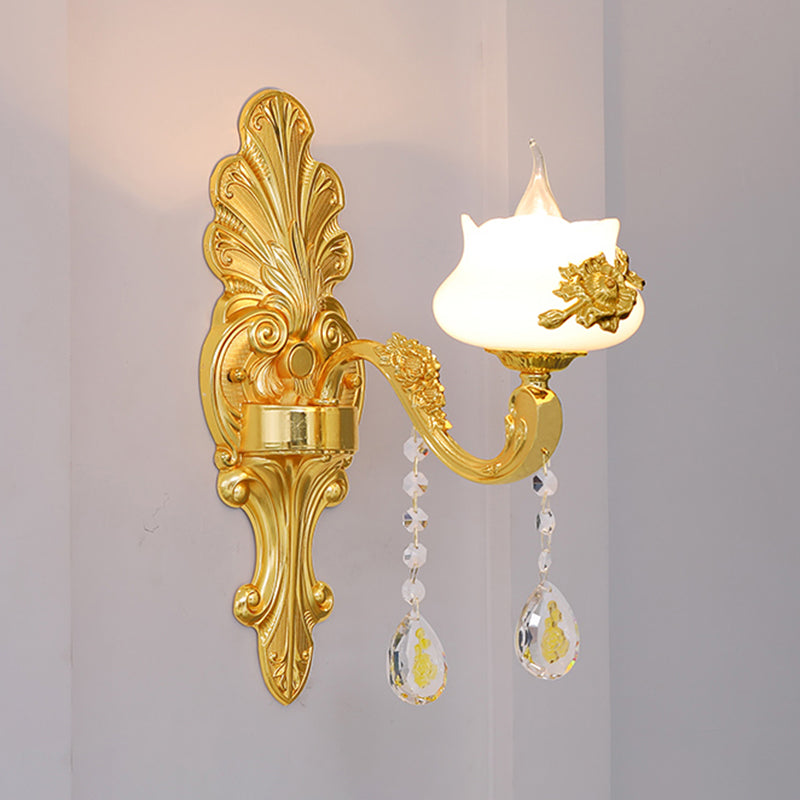 Weathered Zinc Shaded Wall Light Vintage Imitation Jade Corridor Wall Mounted Lamp with Crystal Accent