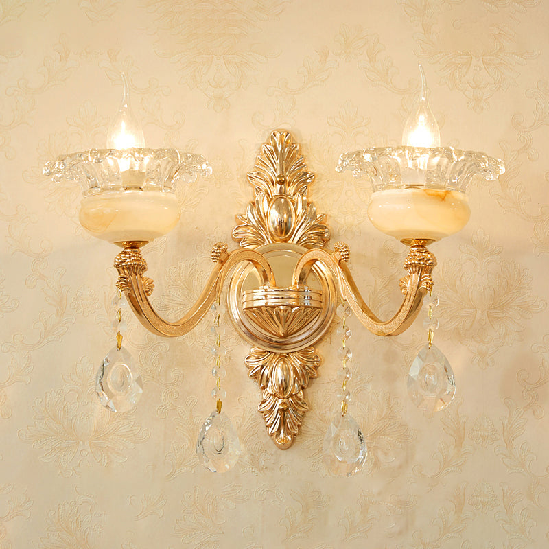 Verweerde zink gearceerde wandlicht vintage imitatie jade gang muur gemonteerde lamp met kristal accent