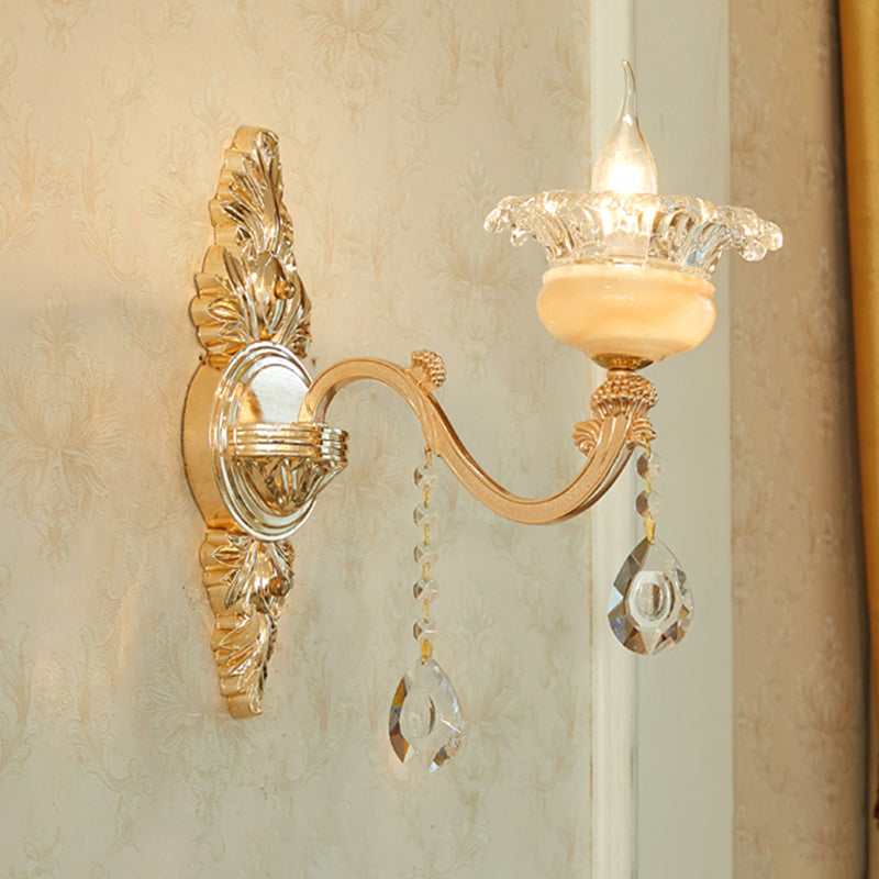 Verweerde zink gearceerde wandlicht vintage imitatie jade gang muur gemonteerde lamp met kristal accent