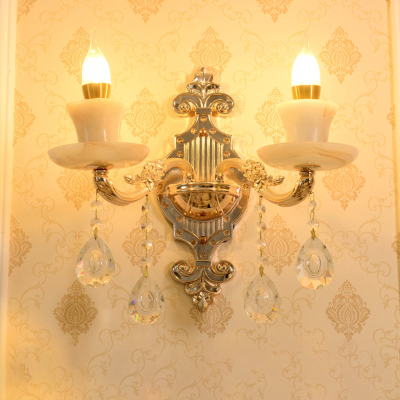 Verweerde zink gearceerde wandlicht vintage imitatie jade gang muur gemonteerde lamp met kristal accent