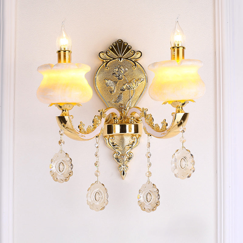 Verweerde zink gearceerde wandlicht vintage imitatie jade gang muur gemonteerde lamp met kristal accent