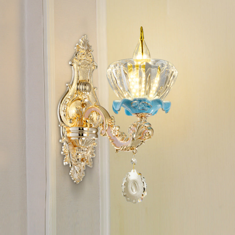 Verweerde zink gearceerde wandlicht vintage imitatie jade gang muur gemonteerde lamp met kristal accent