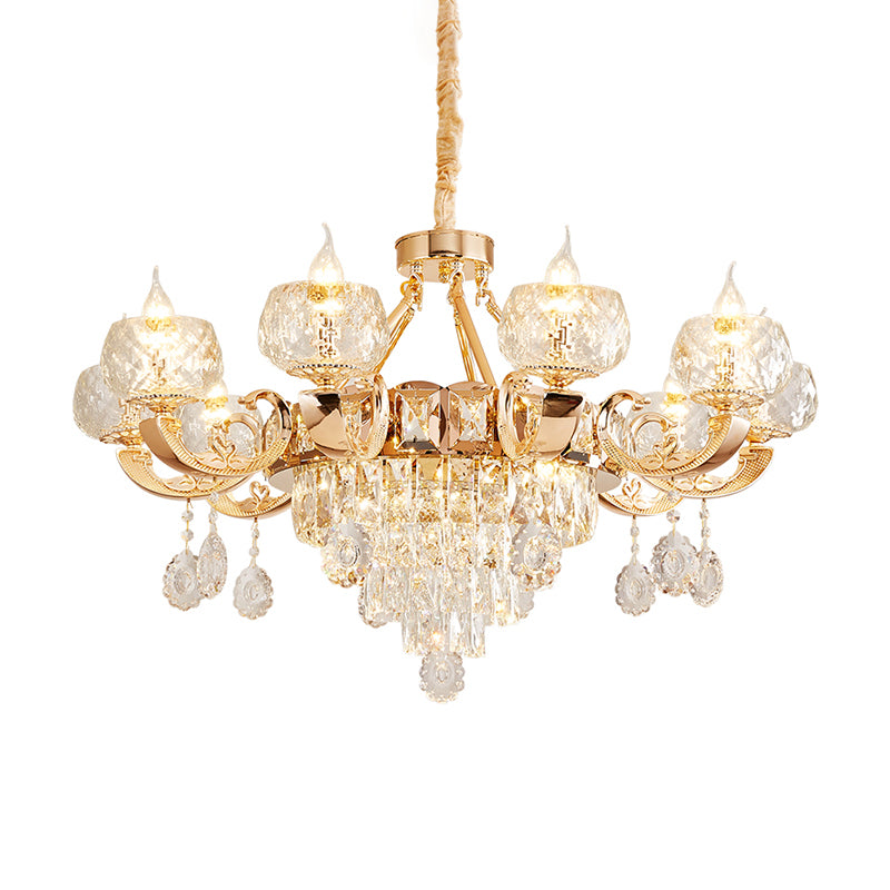 Faceted Glass Gold Chandelier Lighting Oblate Classic Pendant Light with Crystal Draping