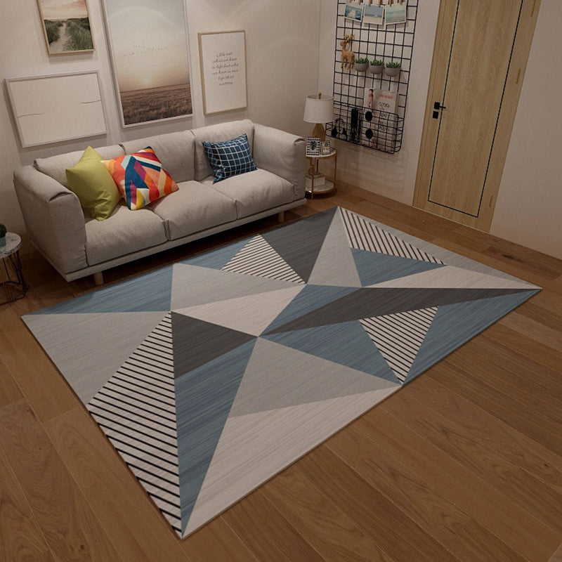 Simplicity Living Room Rug Multi-Color Geometrical Area Carpet Polyester Pet Friendly Anti-Slip Machine Washable Rug
