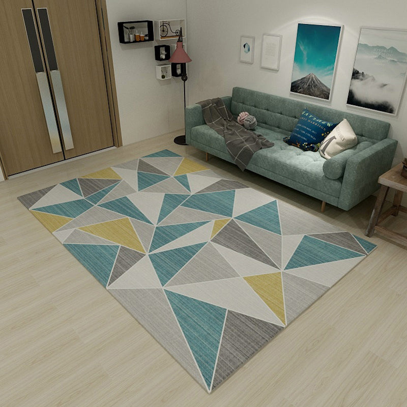 Simplicity Living Room Rug Multi-Color Geometrical Area Carpet Polyester Pet Friendly Anti-Slip Machine Washable Rug
