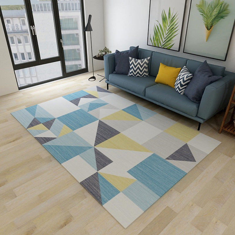 Simplicity Living Room Rug Multi-Color Geometrical Area Carpet Polyester Pet Friendly Anti-Slip Machine Washable Rug