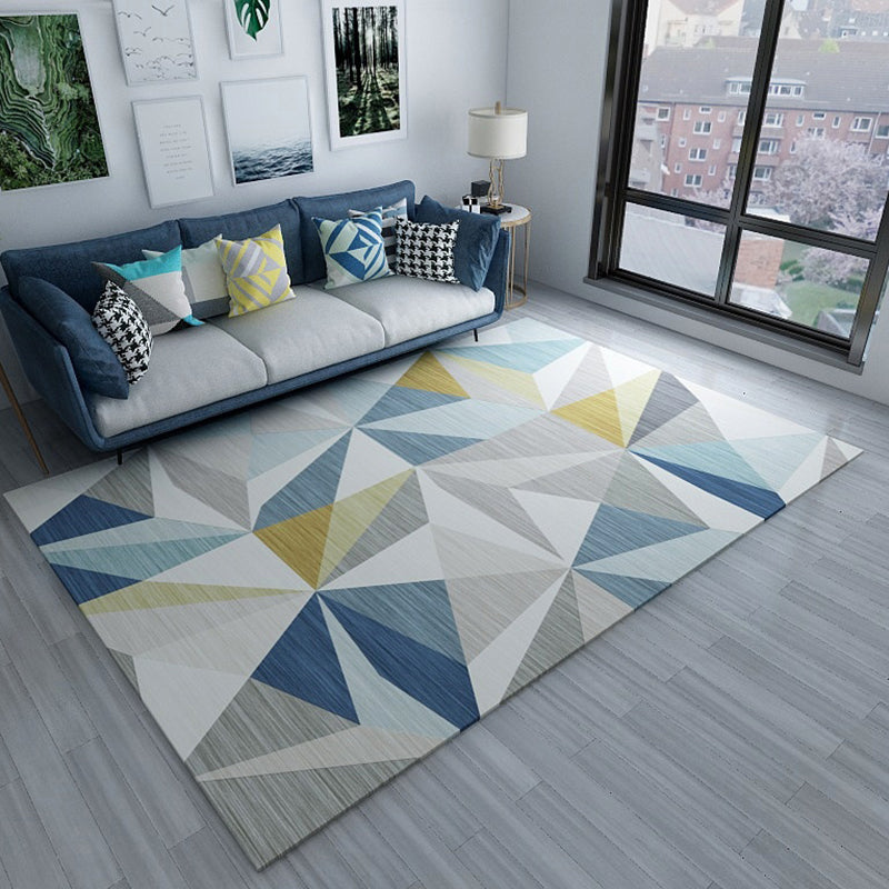 Simplicity Living Room Rug Multi-Color Geometrical Area Carpet Polyester Pet Friendly Anti-Slip Machine Washable Rug