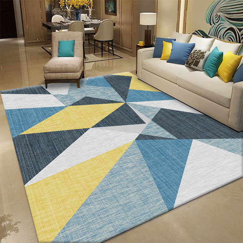Multi Colored Room Area Rug Modern Colorblock Geometric Carpet Polypropylene Machine Washable Pet Friendly Non-Slip Rug