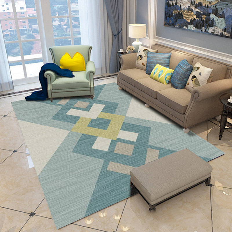 Multi Colored Room Area Rug Modern Colorblock Geometric Carpet Polypropylene Machine Washable Pet Friendly Non-Slip Rug