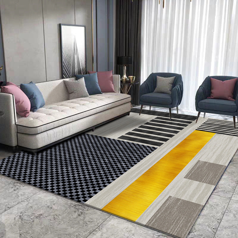 Luxuriöser geometrischer Teppich, mehrfarbig, minimalistischer Teppich, Synthetik, haustierfreundlich, maschinenwaschbar, rutschfester Teppich für die Inneneinrichtung