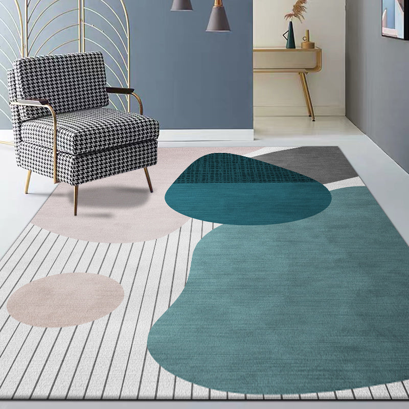 Fashionable Multicolor Nordic Rug Polyester Geometric Blocks Carpet Non-Slip Machine Washable Stain Resistant Rug for Living Room