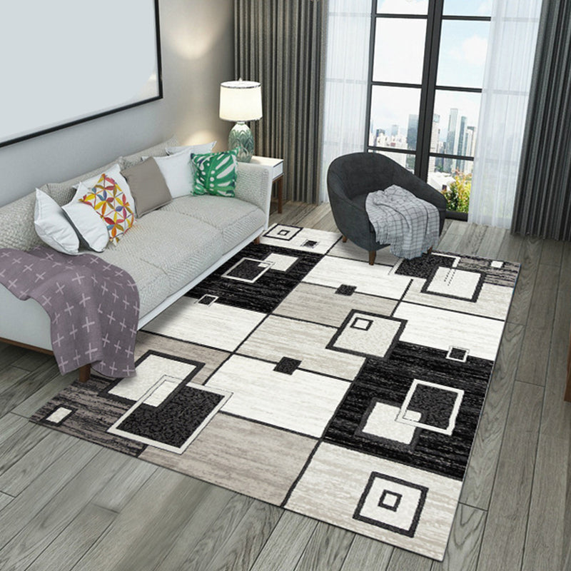 Modern Geometric Patchwork Rug Multi-Colored Polyester Carpet Non-Slip Backing Pet Friendly Machine Washable Rug for Lounge