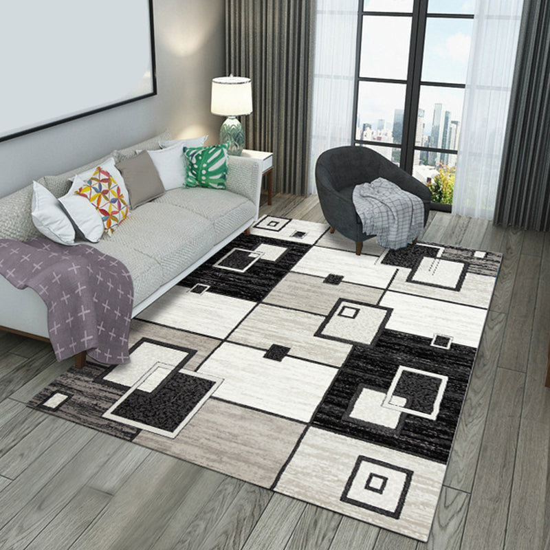 Modern Geometric Patchwork Rug Multi-Colored Polyester Carpet Non-Slip Backing Pet Friendly Machine Washable Rug for Lounge