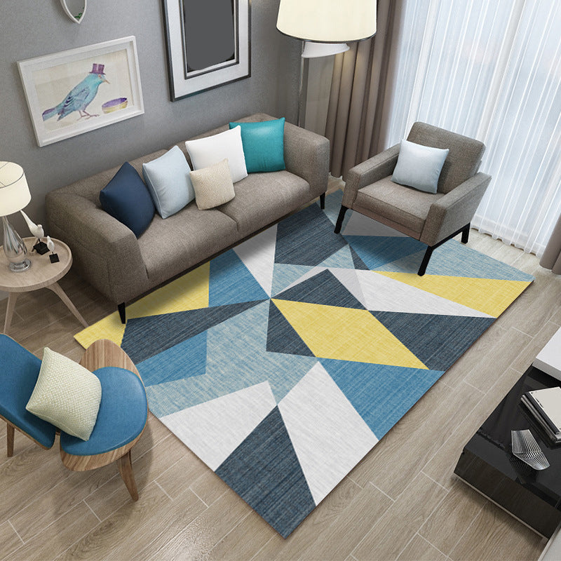 Modern Geometric Patchwork Rug Multi-Colored Polyester Carpet Non-Slip Backing Pet Friendly Machine Washable Rug for Lounge