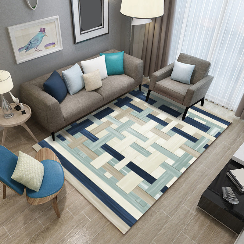 Modern Geometric Patchwork Rug Multi-Colored Polyester Carpet Non-Slip Backing Pet Friendly Machine Washable Rug for Lounge