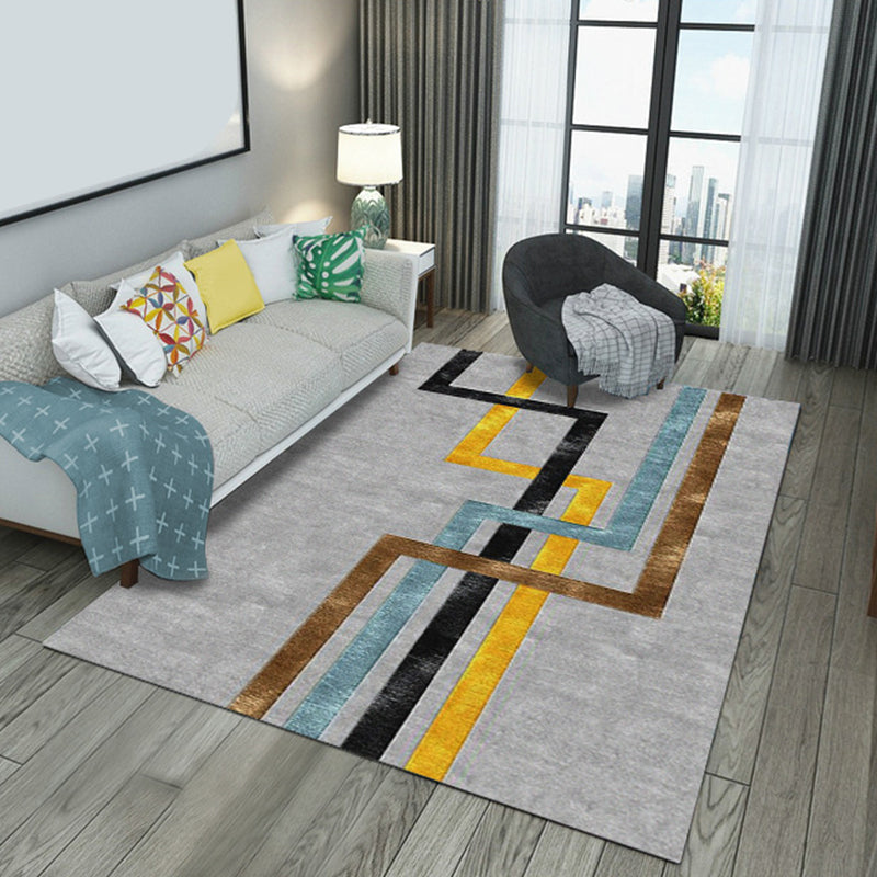 Modern Geometric Patchwork Rug Multi-Colored Polyester Carpet Non-Slip Backing Pet Friendly Machine Washable Rug for Lounge