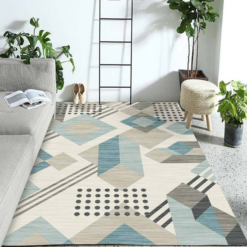 Pastel Colorblock Geometric Rug Multi-Color Nordic Carpet Polypropylene Pet Friendly Anti-Slip Backing Stain Resistant Rug for Room