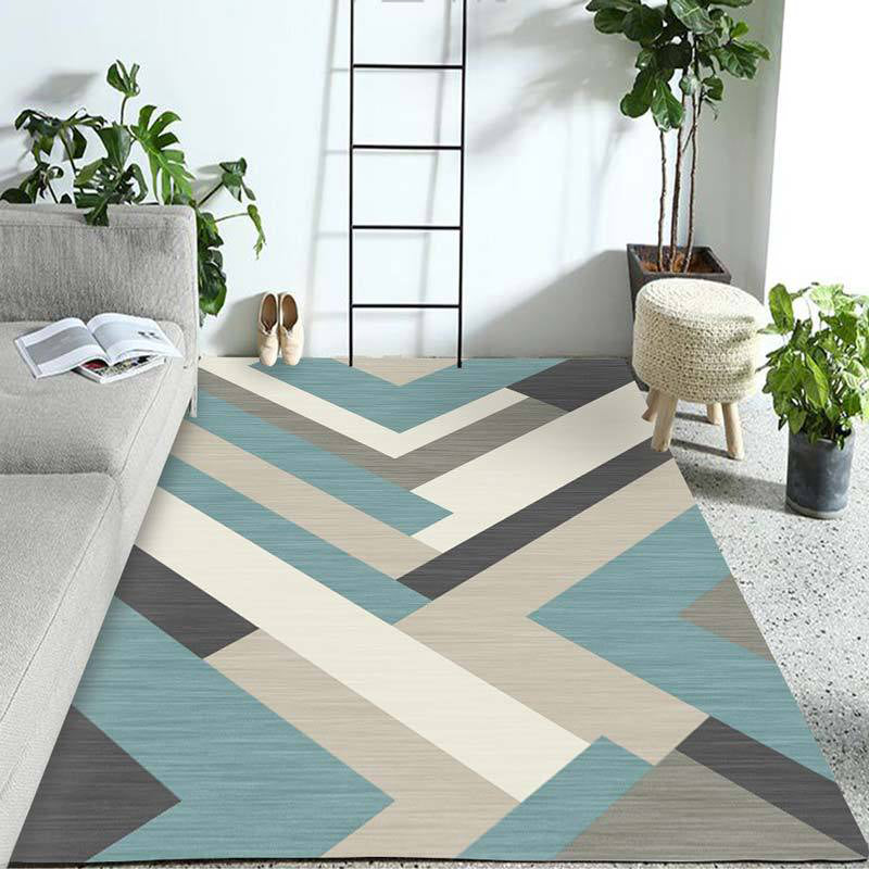 Pastel Colorblock Geometric Rug Multi-Color Nordic Carpet Polypropylene Pet Friendly Anti-Slip Backing Stain Resistant Rug for Room