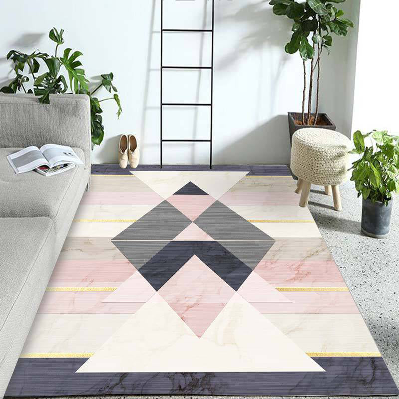 Pastel Colorblock Geometric Rug Multi-Color Nordic Carpet Polypropylene Pet Friendly Anti-Slip Backing Stain Resistant Rug for Room