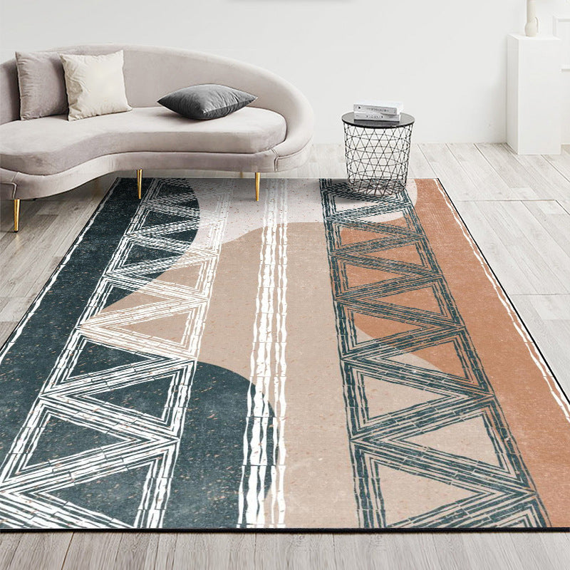 Nordic Geometric Printed Rug Multi Color Polyester Indoor Rug Anti-Slip Backing Washable Stain Resistant Carpet for Living Room