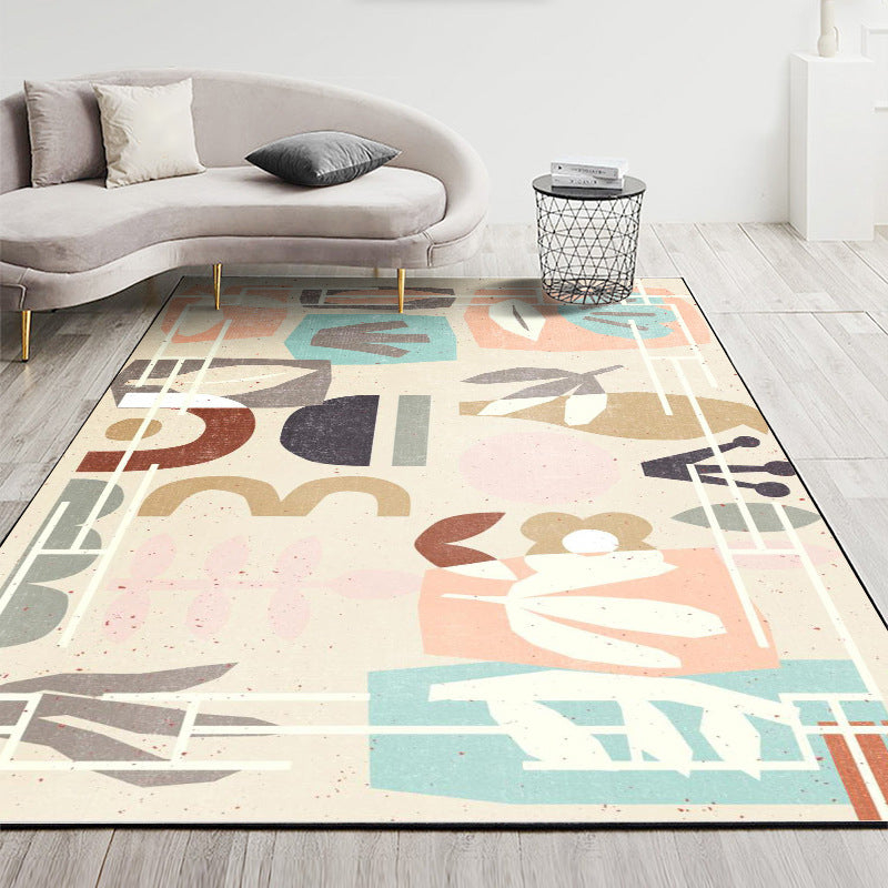 Nordic Geometric Printed Rug Multi Color Polyester Indoor Rug Anti-Slip Backing Washable Stain Resistant Carpet for Living Room