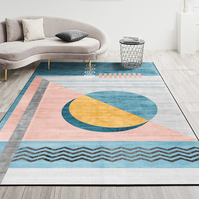 Nordic Geometric Printed Rug Multi Color Polyester Indoor Rug Anti-Slip Backing Washable Stain Resistant Carpet for Living Room