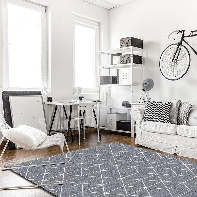 Grey Contrast Stitching Geometric Rug Polyester Modern Indoor Rug Machine Washable Stain Resistant Non-Slip Rug for Bedroom
